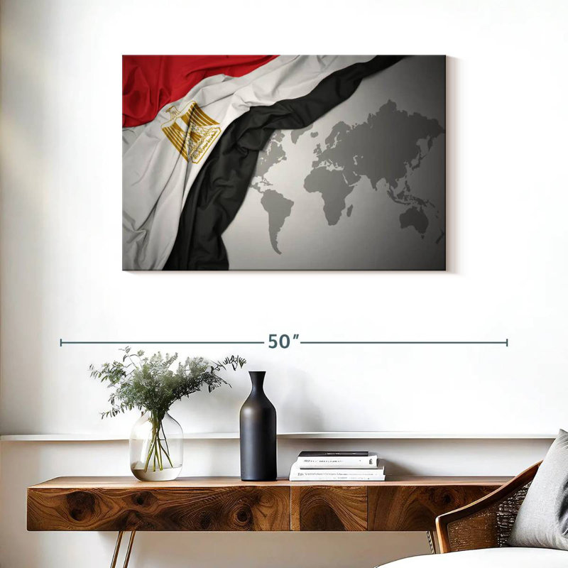 Drapeau égyptien sur la carte du monde, H 24 po x l 36 po