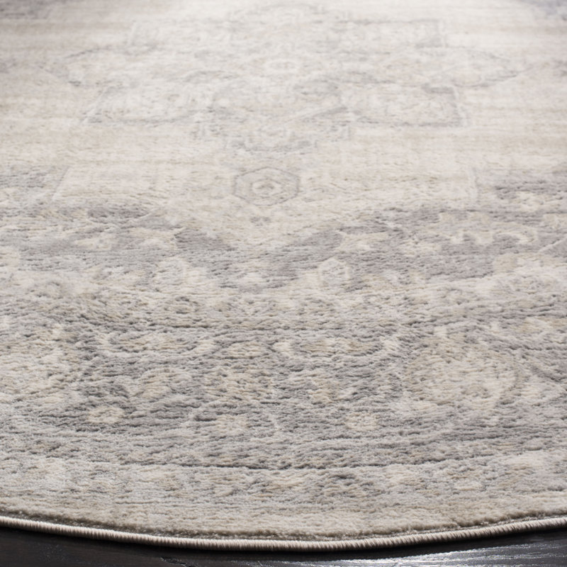 Tapis oriental crème / gris Aurelle, Rond 8 pi