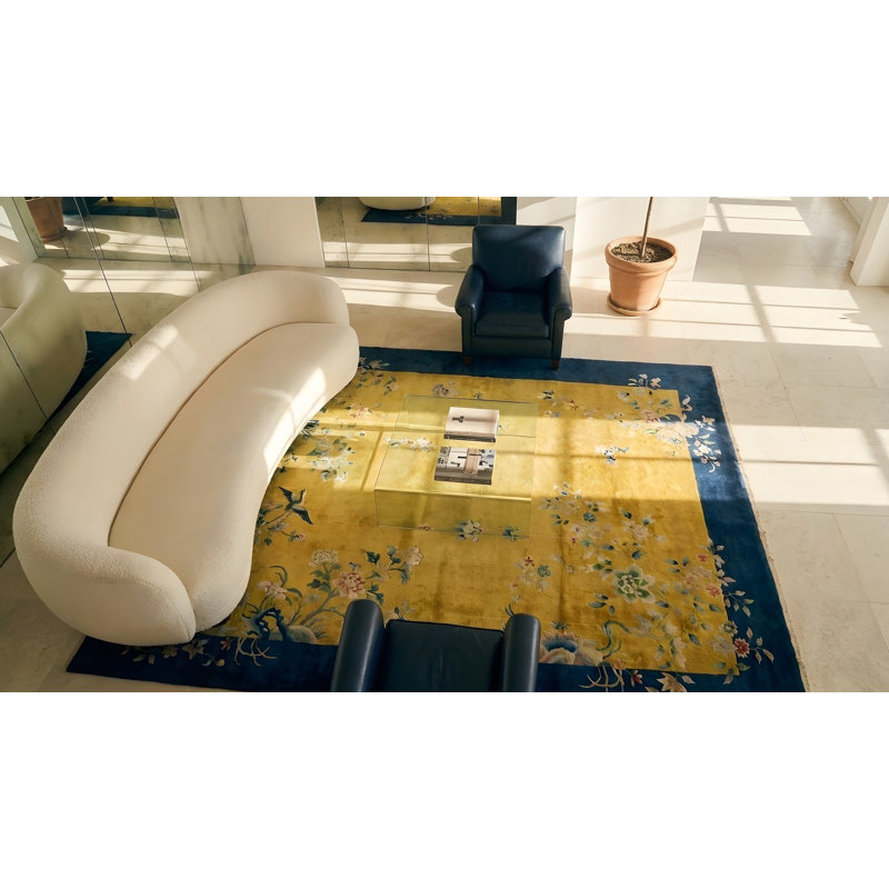 Antique Chinese Art Deco Room Size Wool Pile Gold Color Rug