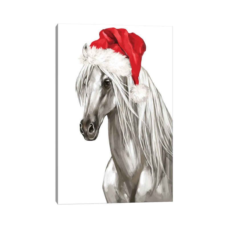Christmas White Horse by Big Nose Work - Wrapped Canvas Print, 20.32 cm H x 30.48 cm W