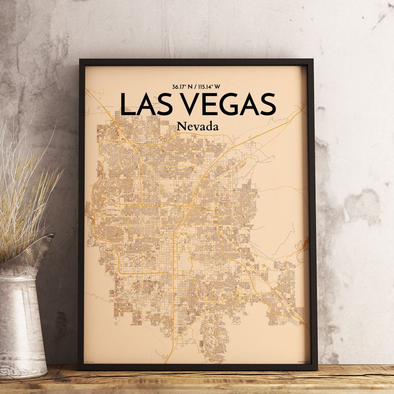 « las vegas city map », reproduction d’impression sur affiche, H 17 po x l 11 po x P 0,05 po