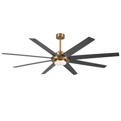 72inch Indoor 8 Solid Wood Double-Sided Blades Ceiling Fan with LED light Remote Remote DC Motor Down-rod Mount, Black and Walnut wiht Gold