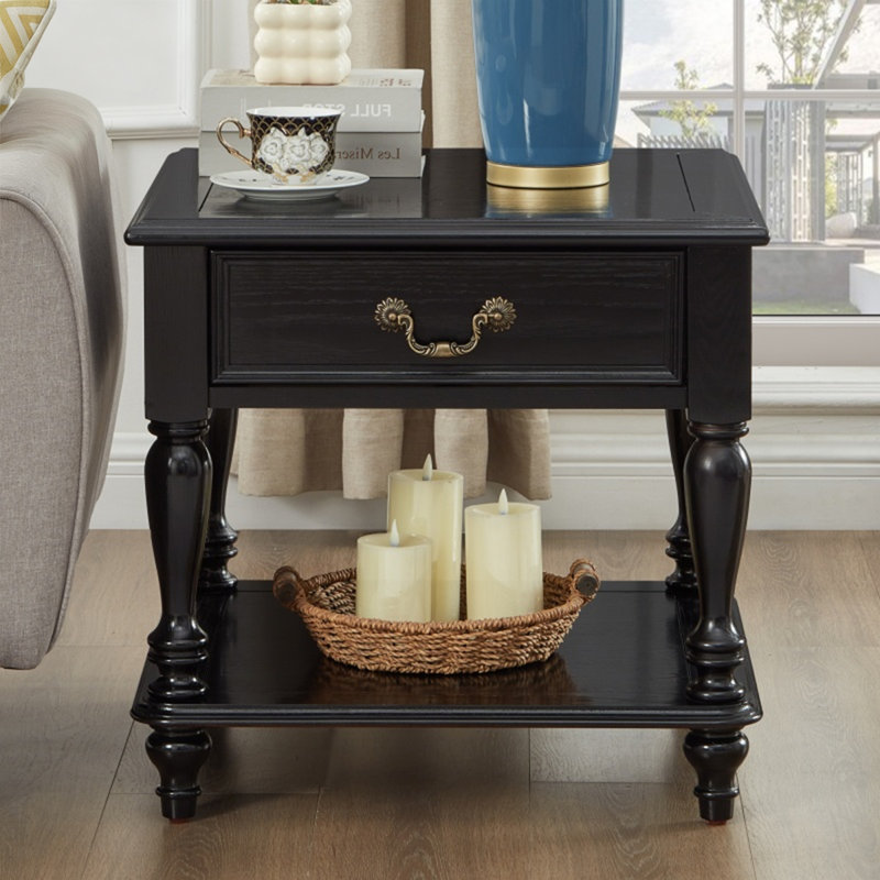 Mid-Century Modern Solid Wood End Table, Black