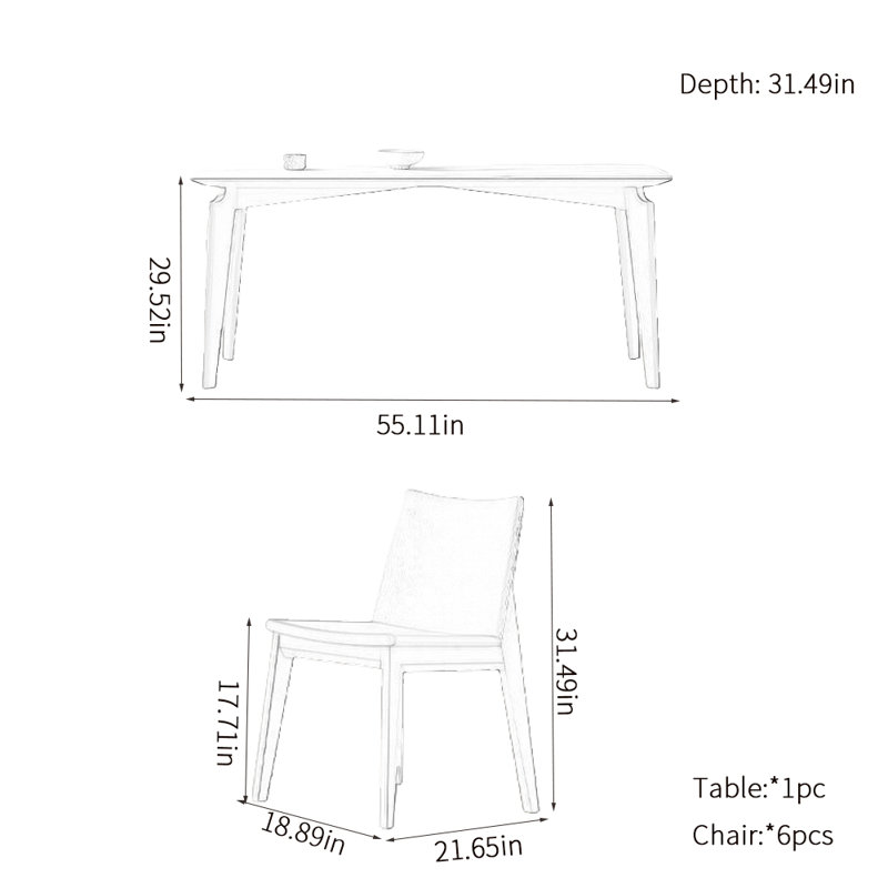 Ensembles de table de salle à manger modernes et simples, H 29,52 po x L 55,11 po x l 31,49 po