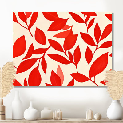 Art mural feuille rouge, toile de collage botanique, collage de feuilles rouges, collage nautique calme