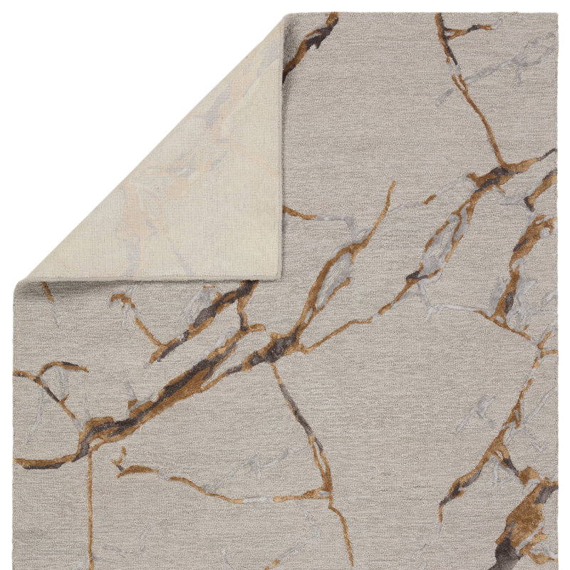 Tapis gris clair / doré / taupe / ivoire touffeté à la main Aekerly, Rectangle 12 pi x 15 pi