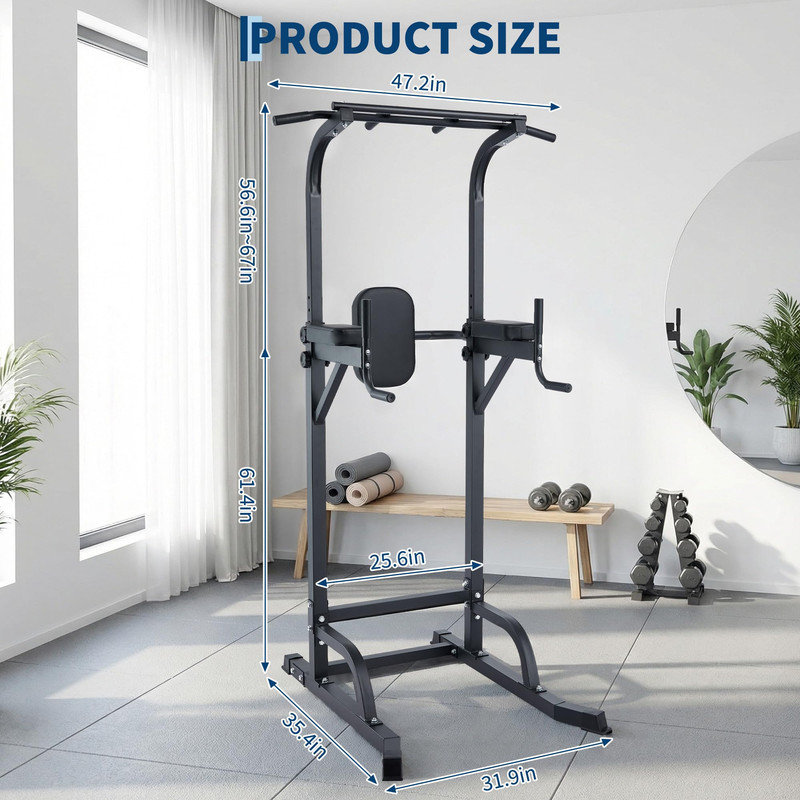 Power Tower Pull Up Bar & Dip Station – Adjustable Height Multi-Function Home Gym for Full Body Workout
