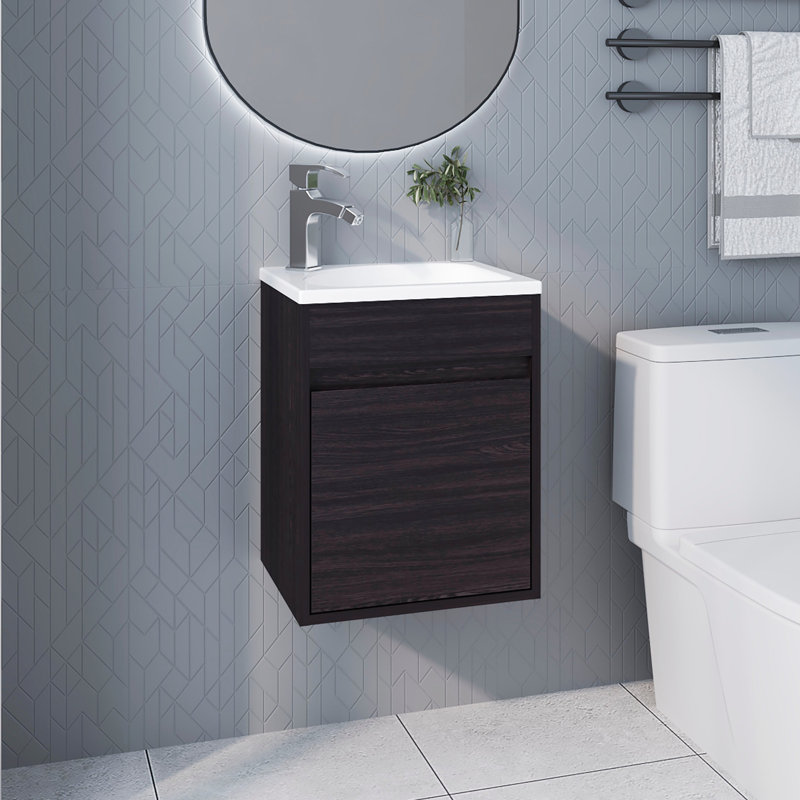 Meuble-lavabo mural peu encombrant avec finition, lavabo intégré, une porte, conception rectangulaire et matériau de panneau de particules flottant moderne