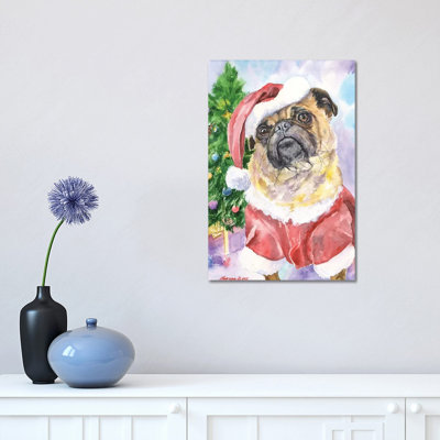 Christmas Pug 1 Piece Wrapped Canvas Painting