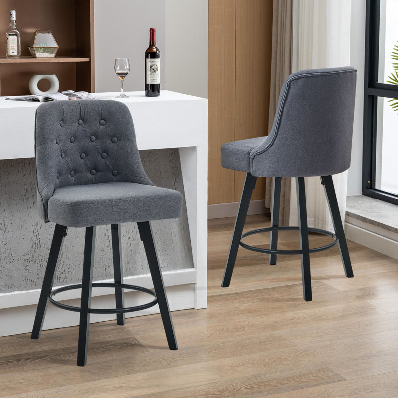 Swivel Bar Stools, Upholstered Counter Stool with Solid Wood Frame, Gray