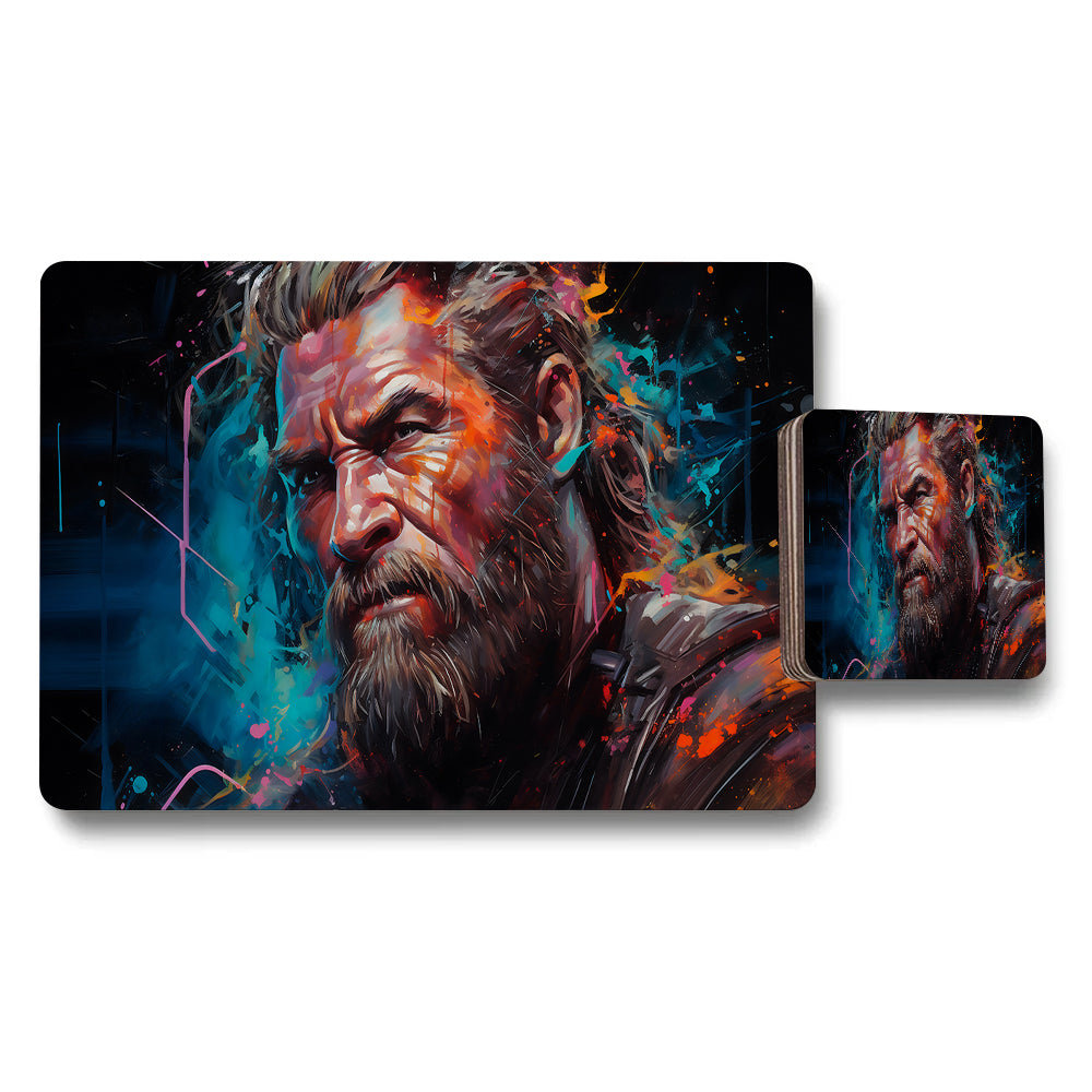 Abstract Warrior Portrait Placemat And Coaster Set Premium