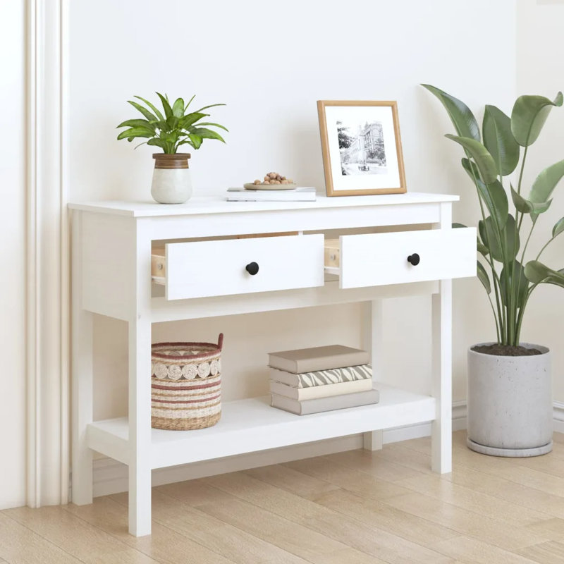 Kitrick Solid Wood Console Table, White, 75 H x 100 W x 35 D cm