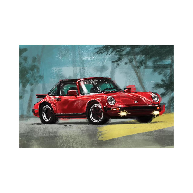 Peinture de couleur rouge "Air refroidi" par Sunflowerman, H 12 po x l 18 po x 1,5 po
