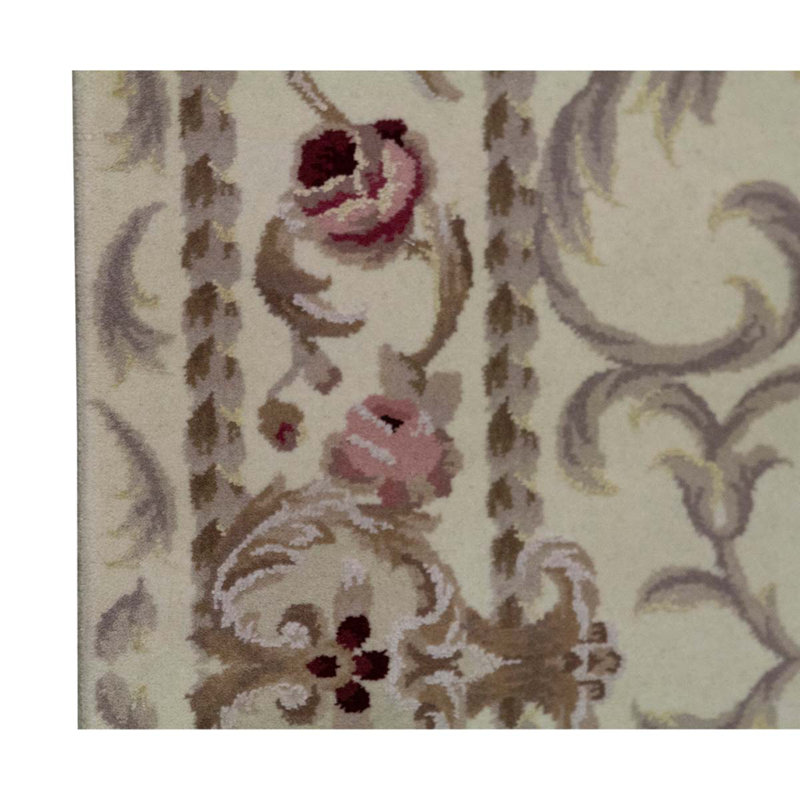 Tapis oriental ivoire / rouge noué à la main 3 pi 4 po x 5 pi 3 po Oriental