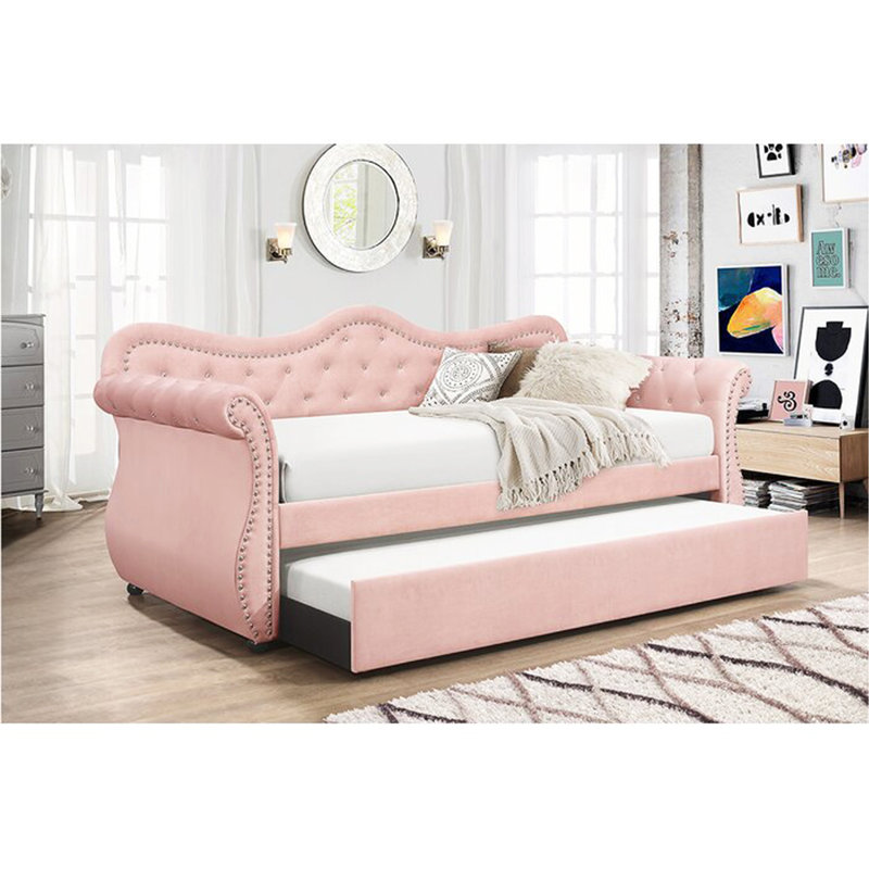 This day bed features a robust design with 28 slats, ensuring excellent support and durability. It includes a twin size trundle for additional sleeping space and is best suited for an 8-inch mattress for optimal comfort.