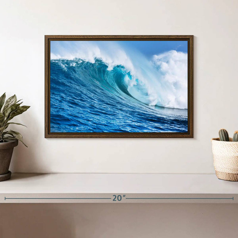 Grande vague, 13 po x 9 po, Cadre flottant noyer