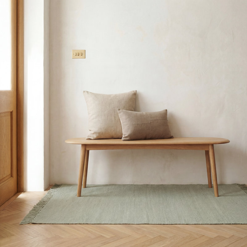 Banc de 47 po en chêne massif pour hall d'entrée moderne , Chêne et naturel, 47"W