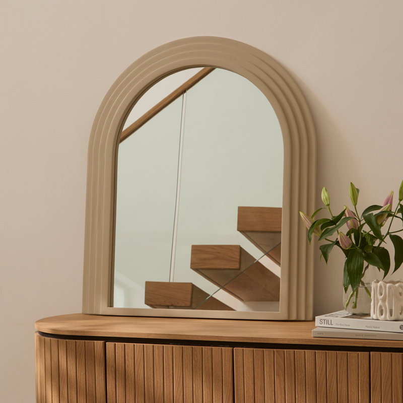 70cm Wooden Mirror, Arch, Taupe