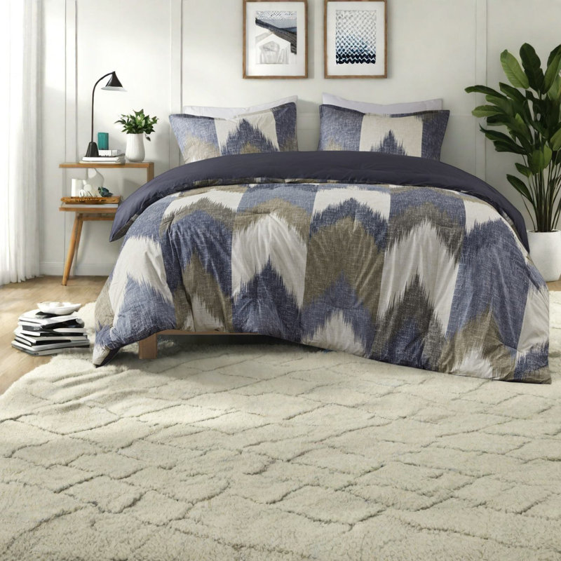 Ensemble de literie bleu marine moderne, édredon en coton avec rembourrage hypoallergénique, grand