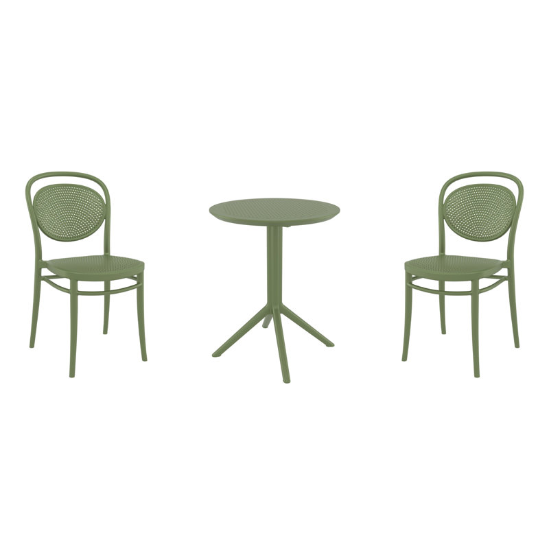Ensemble bistro pour 2 personnes avec chaises empilables 24 po Farrah, Vert olive