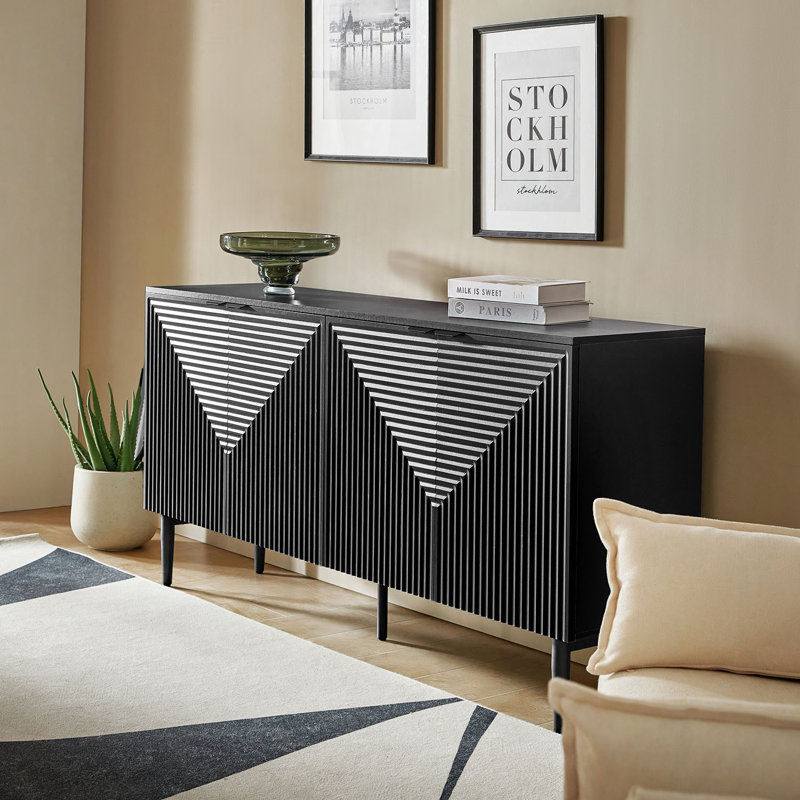 Arkayla 63'' W Sideboard with Hidden Drawers and Wine Glass Rack, Black