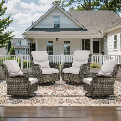 Koba 4-Piece Outdoor Wicker Rocking Swivel Chair Set with Cushions by Red Barrel Studio