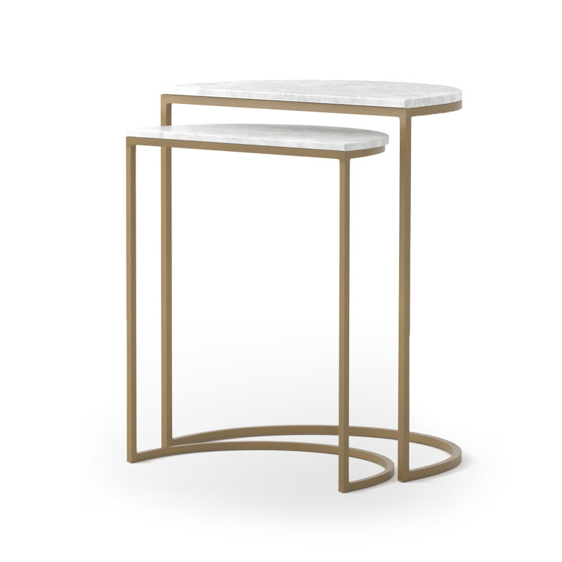 Ane Marble Nesting End Table, White Marble, Gold
