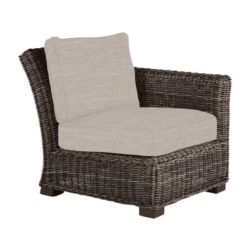 Rustic Woven Sectional Right - Black Walnut, Dove Sunbrella Linen, No Welt, Black Walnut
