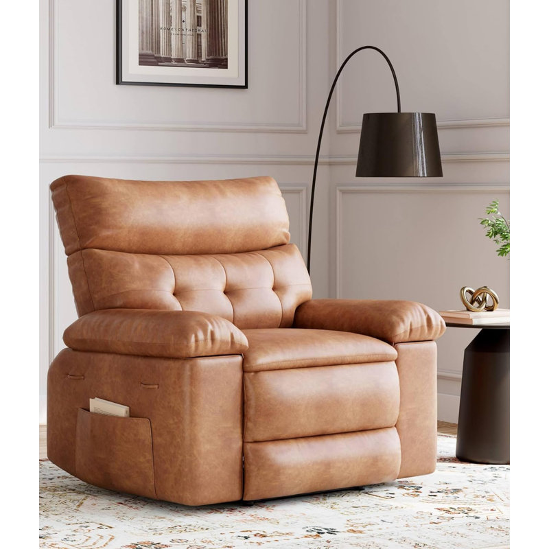 41.7'' Oversized Wide Recliner Chair, PU Leather Large Manual Recliner, Brown