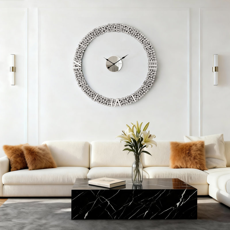 100x100cm Wall Clock Glass Crystal Circular Frame Accent Clock