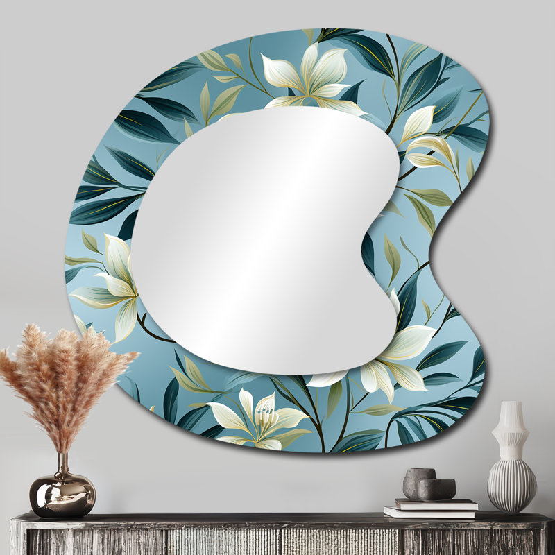 Motif botanique Falyn Oceanic Foliage - miroir décoratif asymétrique tropical, 33 po x 33 po