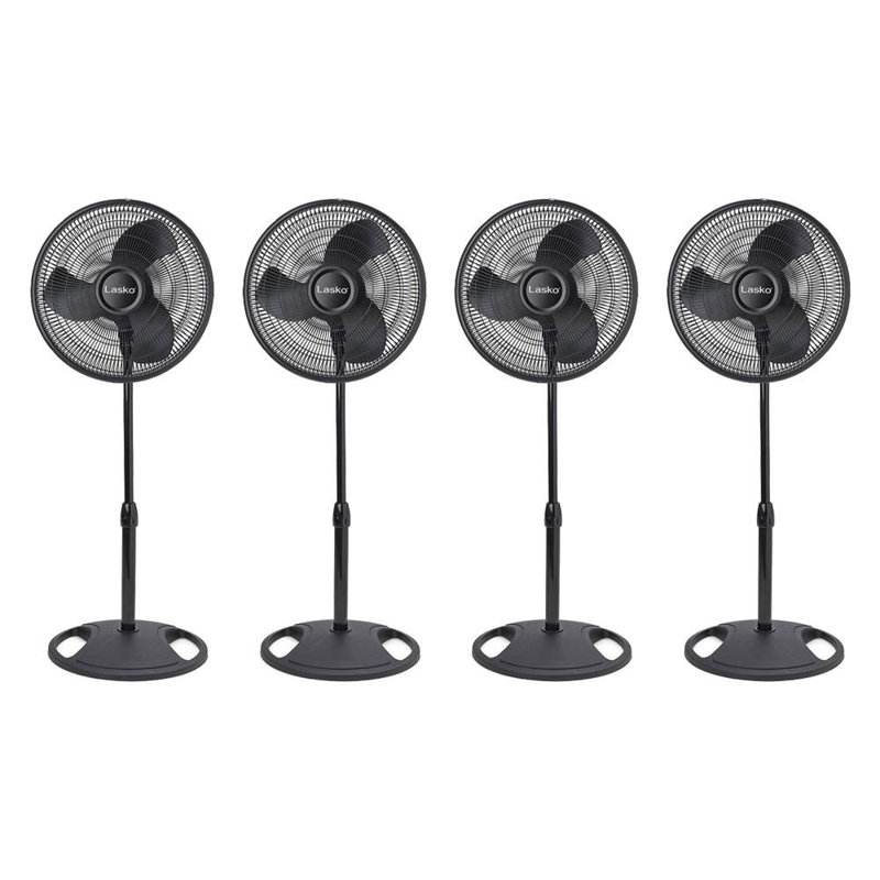 Ventilateur sur socle oscillant réglable à 3 vitesses 16 pouces Lasko, noir (paquet de 4)