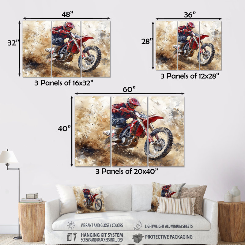 «Red Moto X Mayhem», art mural noir, Métal métal, H 28 po x l 36 po x P 1 po