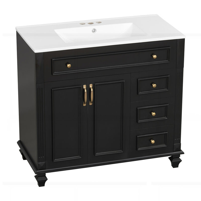 Meuble-lavabo 36 po avec lavabo, Noir, Doré