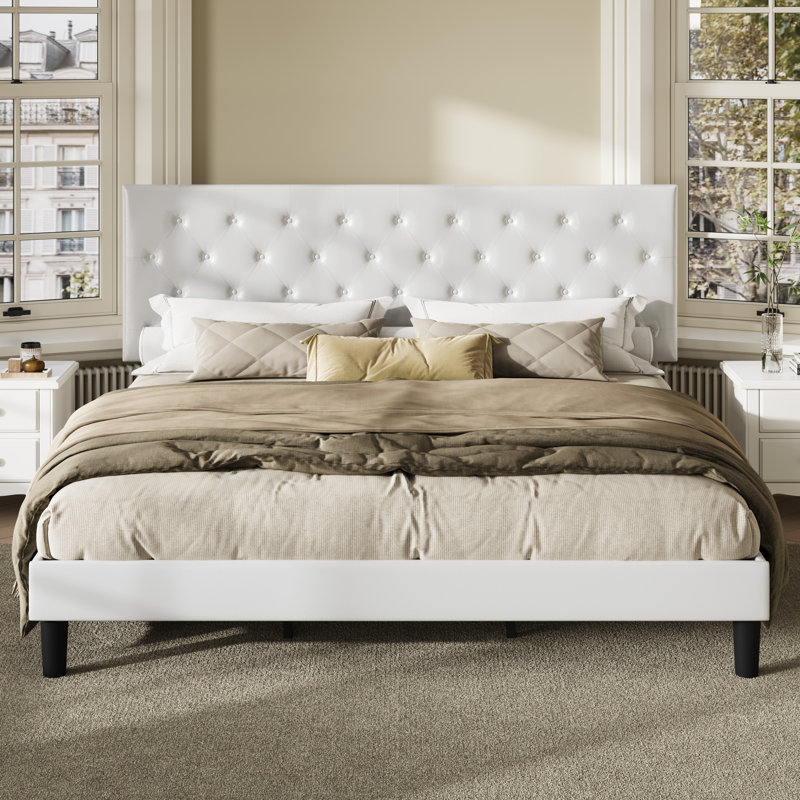 Darrach Upholstered Unfinished Platform Bed, King, White