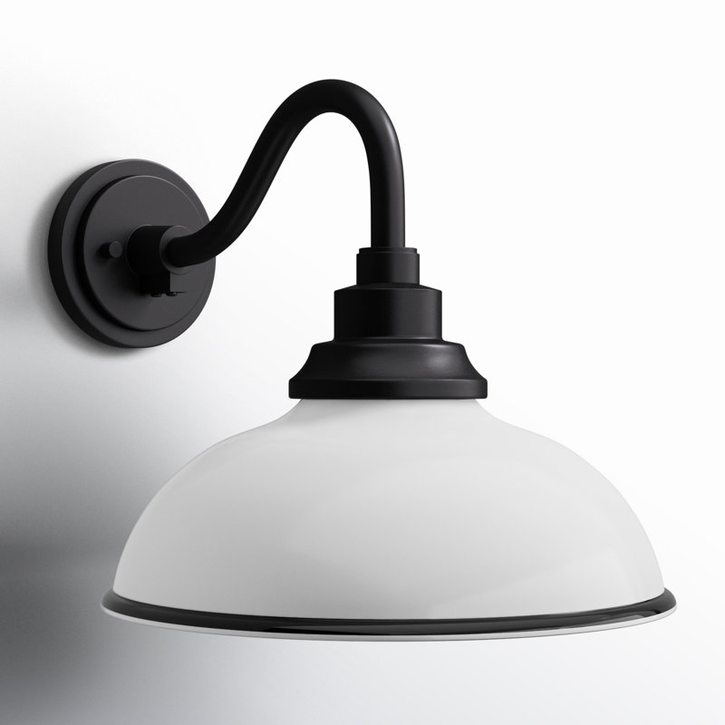 Black 1-Bulb 11.25"H Outdoor Barn Light, White