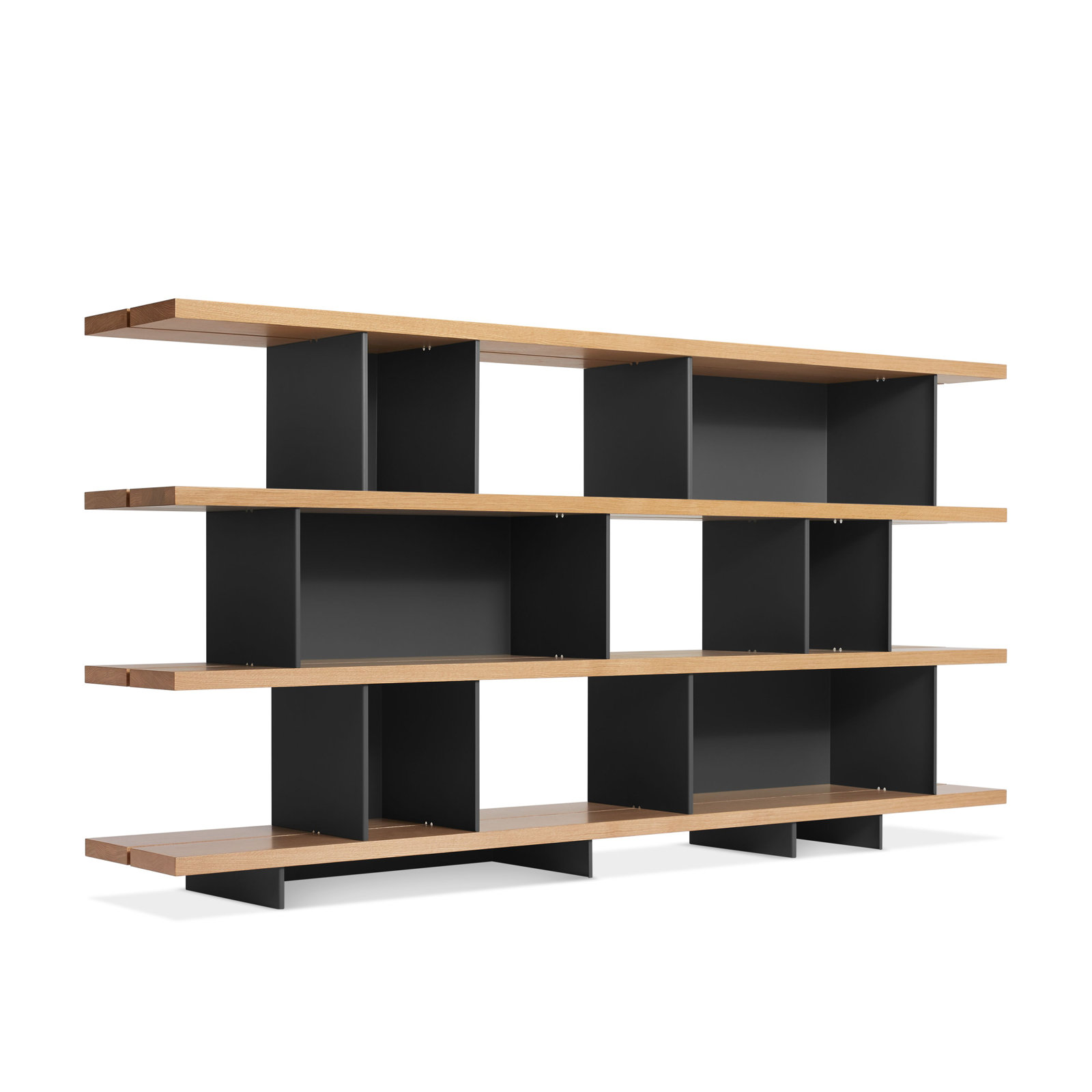 Happy Day Wide Bookcase, (4 Shelves) 41" H x 81" W x 14" D, White Oak/Oblivion	
