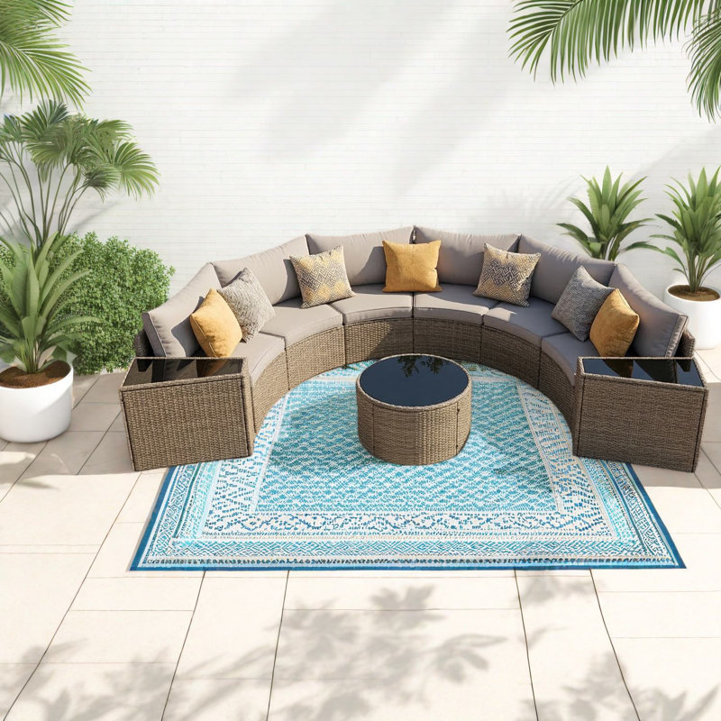Durable Rattan Patio Sofas Set, Modern Half-moon Design For Entertaining