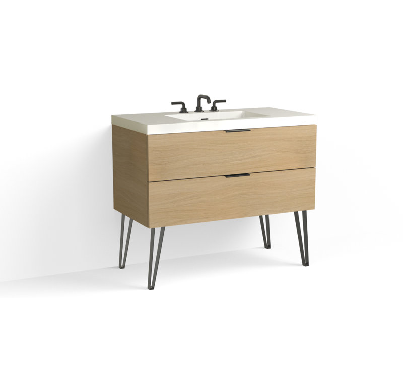 Avila 42" W Freestanding Single Bathroom Vanity with Dawson Leg, Gloss White/8" Widespread, Biondo, Matte Black