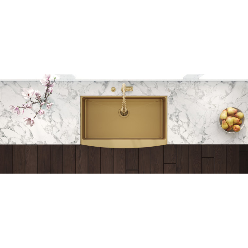 Terraza 30" L x 22" W Farmhouse Kitchen Sink, Brass Tone Matte Gold