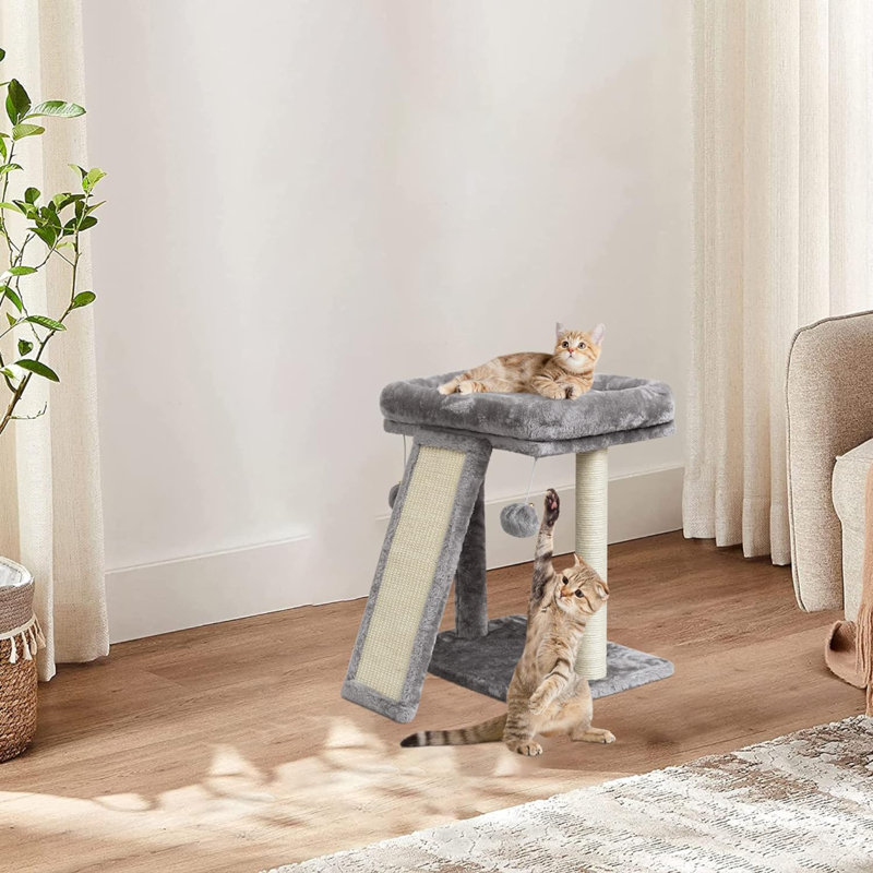 Light Gray Sisal Cat Scratching Post with Plush Perch