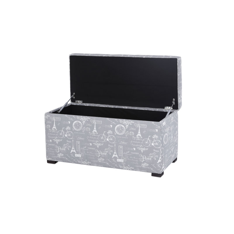 Birney Upholstered Storage Bench, Storm Twill/White/Gray