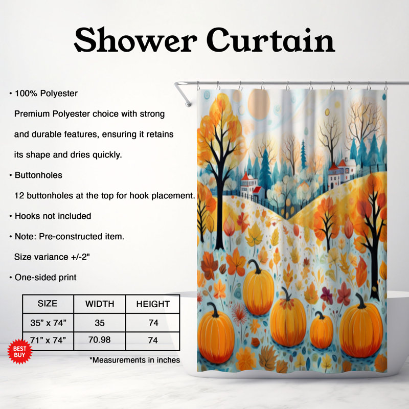 Rideau de douche standard 1 pièce Autumn View Design, H 74 po x l 71 po