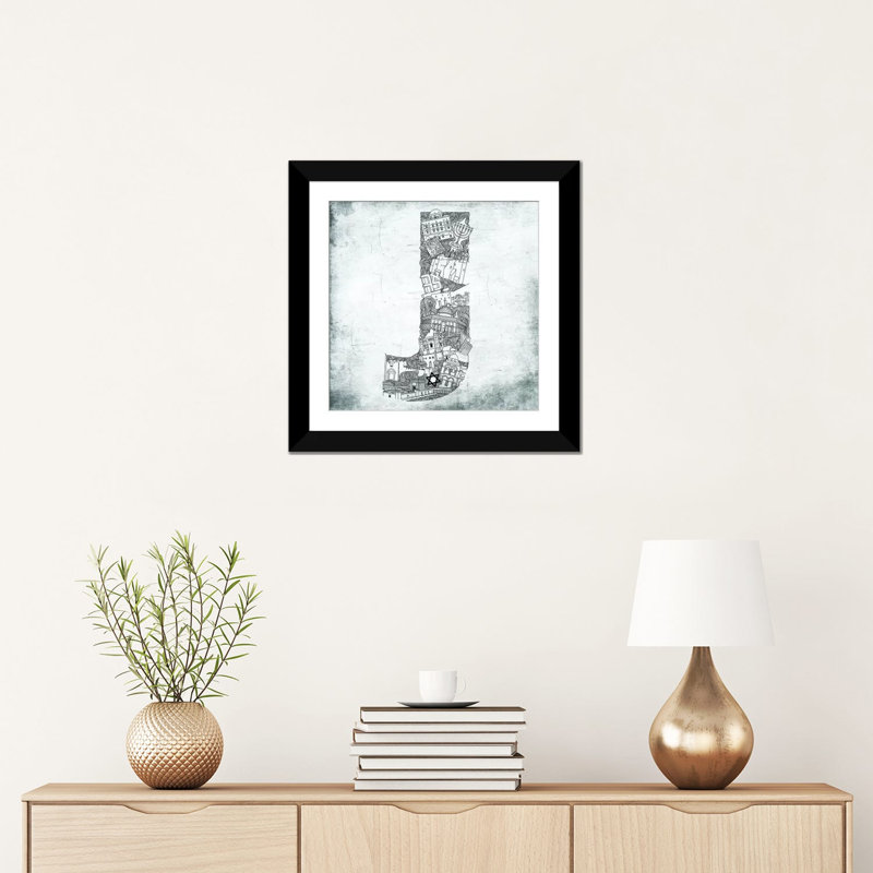 Alphabet - impression sur toile, H 16 po x l 16 po x P 1 po, Papier d'art encadré noir, Blanc