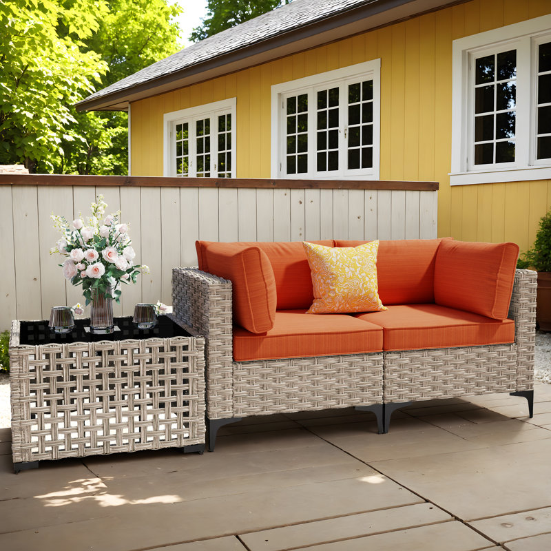 Outdoor Love Seat With Cushion, Orange