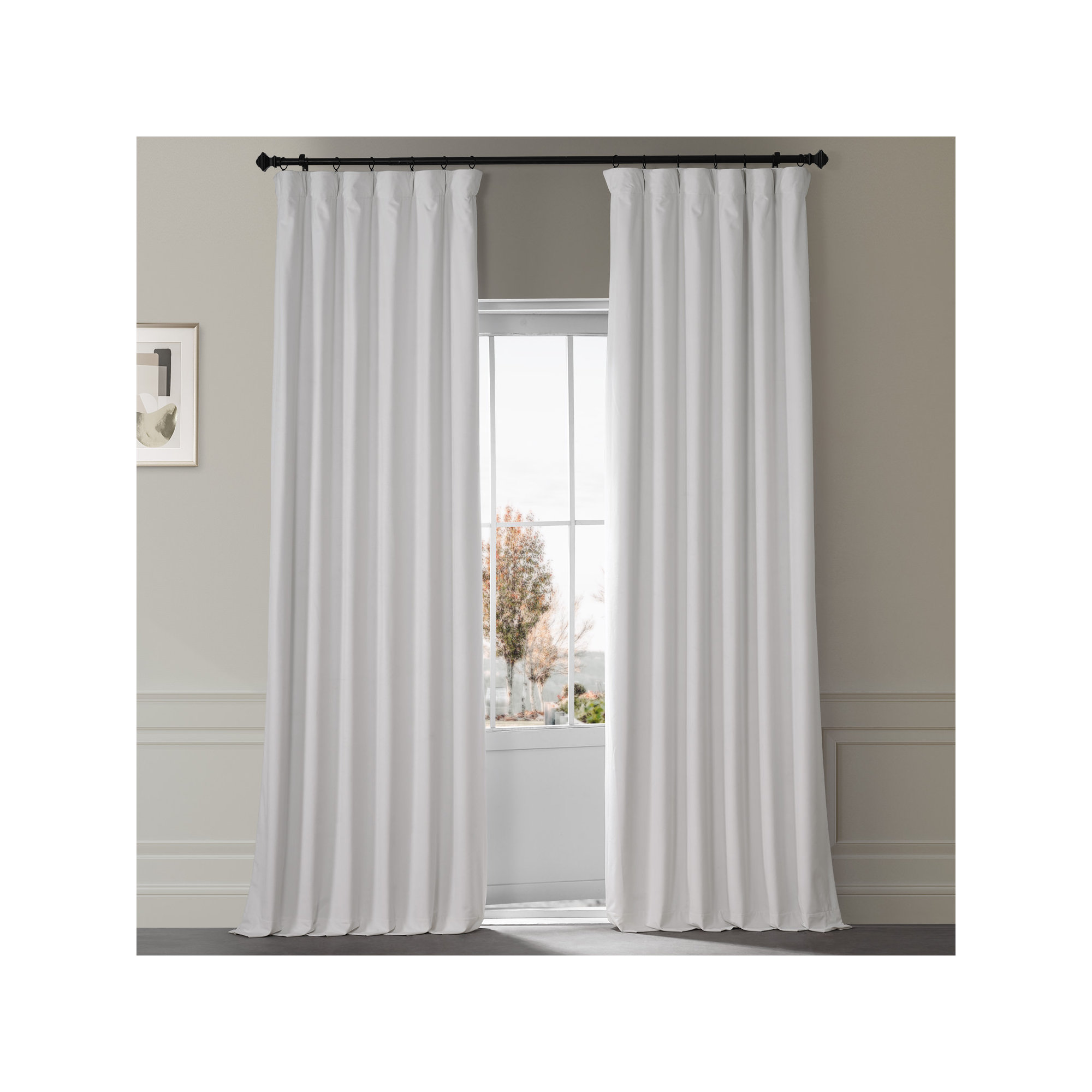 Loria Plush Velvet 100% Blackout Curtains For Bedroom, Living Room - Single Panel, Misty White, 100" W x 120" L