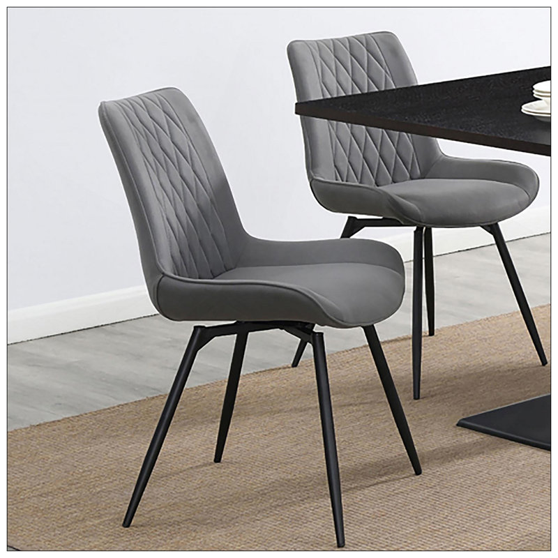 Chaises de salle à manger pivotantes grises capitonnées (ensemble de 2) avec côtés incurvés et matelassage en losanges pour plus de confort et de style