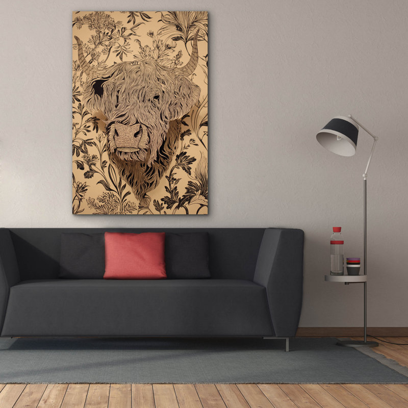 Toile épique Graffiti «Highland Cow Botanical» par Ann Klee, 40 po x 60 po, H 60 po x l 40 po