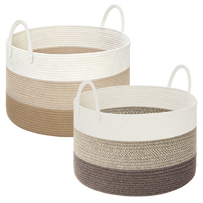 Extra Large lanket Basket(90L),2 Count,22 x 13-in,Cotton Rope Storage Basket,For Bedroom Livingroom Washingroom,Woven Laundry Basket For Toys,Jute