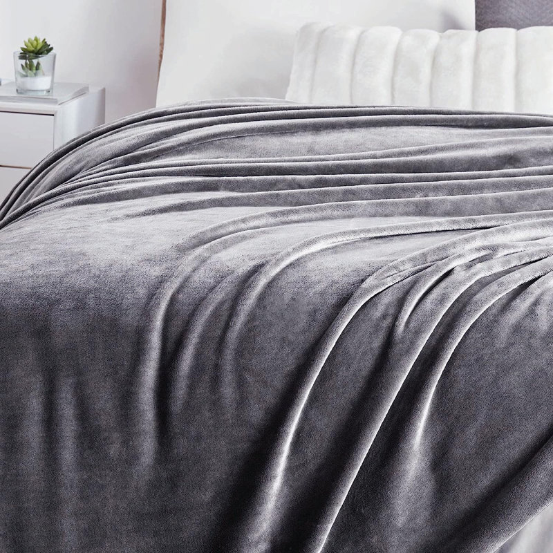 Amett Flannel Fleece Blanket, Charcoal, W150 x 200cm